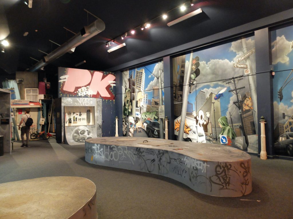 Street art wall murals where dinosaur bones once lurked at Canterbury Museum